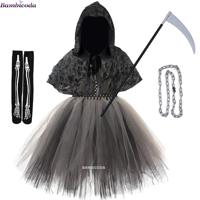 2025 Halloween Girls Demon & Death Costume – Medieval Hooded Cloak for Horror Cosplay and Party Fancy DressHalloween, Girls Costume, Demon Costume, Death Costume, Horror Costume