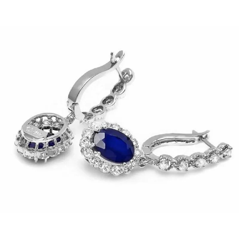2025 Elegant Women Drop Earrings – Silver Color Inlaid Blue & White Zirconia Classic Wedding Party Jewelry
