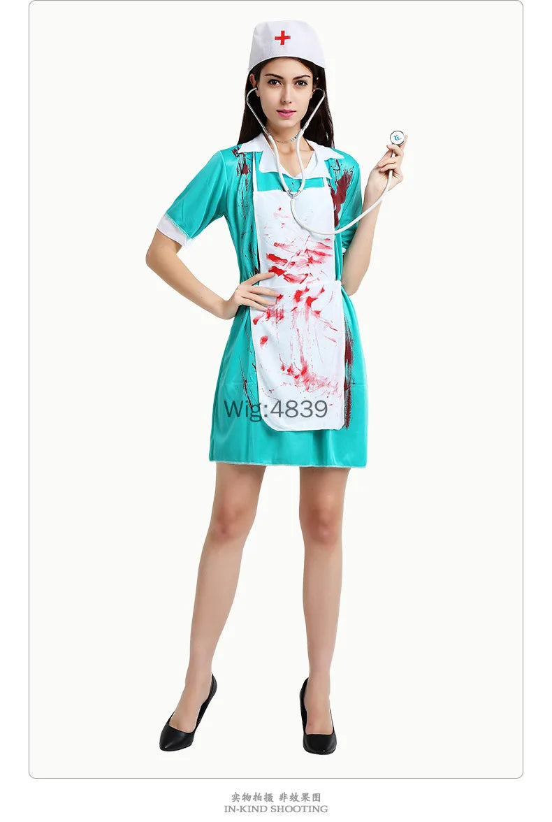 2025 Halloween Adult Cosplay Horror Costume – Bloody Doctor & Nurse Outfit for Men and Women, Masquerade Party Game Costume