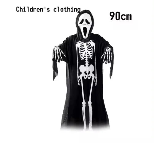 2025 Halloween Grim Reaper Cosplay Costume – Terrifying Skeleton Outfit for Kids & Adults with Ghost Robe and Sickle