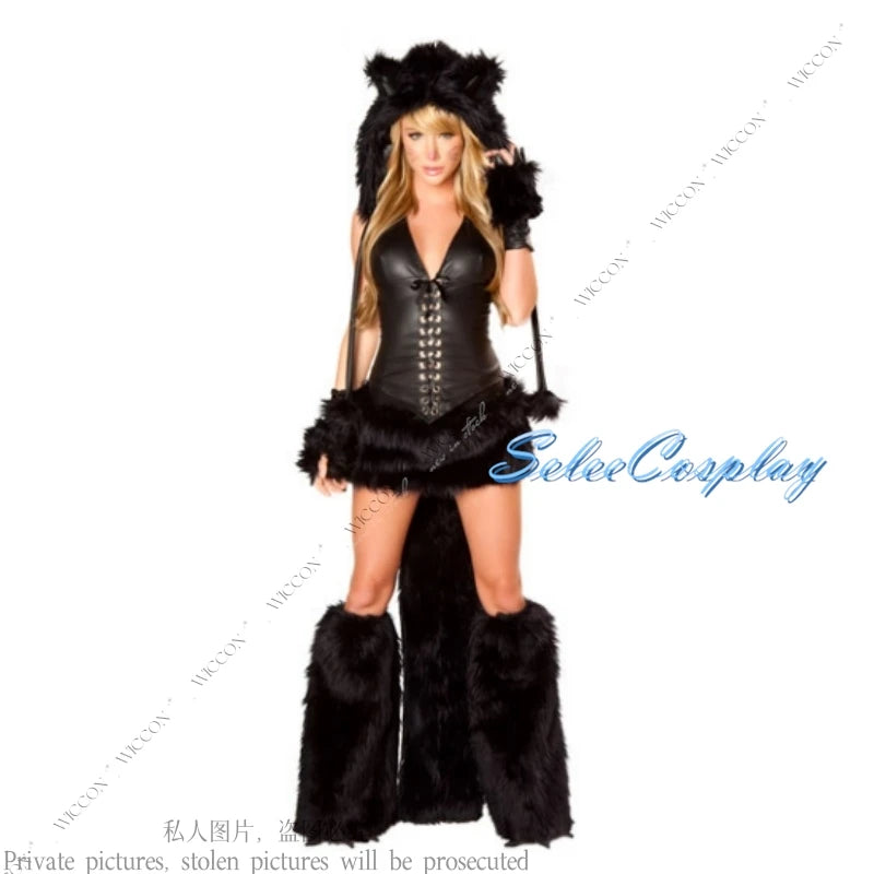 Women’s Fox Cosplay Costume Set – Halloween Party Outfit with Top, Skirt, Hat, Gloves & Tail