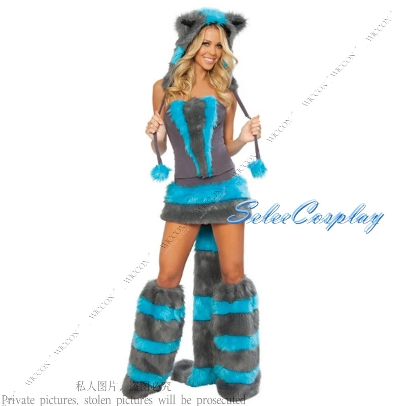Women’s Fox Cosplay Costume Set – Halloween Party Outfit with Top, Skirt, Hat, Gloves & Tail
