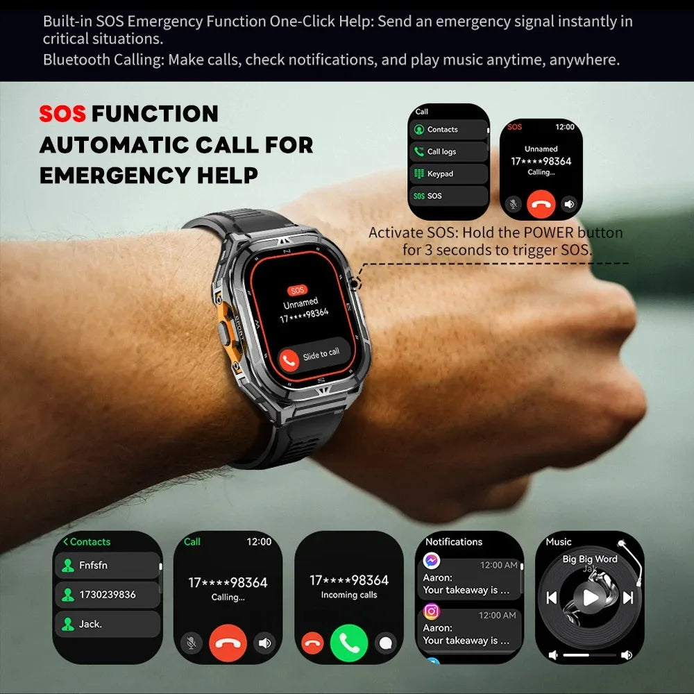 2025 GPS Smart Watch for Men – 1.96” HD AMOLED Display, Compass, Bluetooth Call & 5ATM Waterproof Sport Smartwatch (Android/iOS)