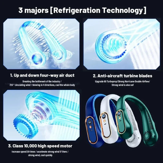 Neck Bladeless Fan Mini Ultra Long Life Portable Lazy Silent Fan Usb Charging Student Sports Office Digital Display Power 5 Gear