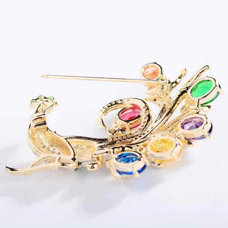 Luxury Multicolor Peacock Brooch – Elegant Zircon Crystal Pin Jewelry Gift for Women