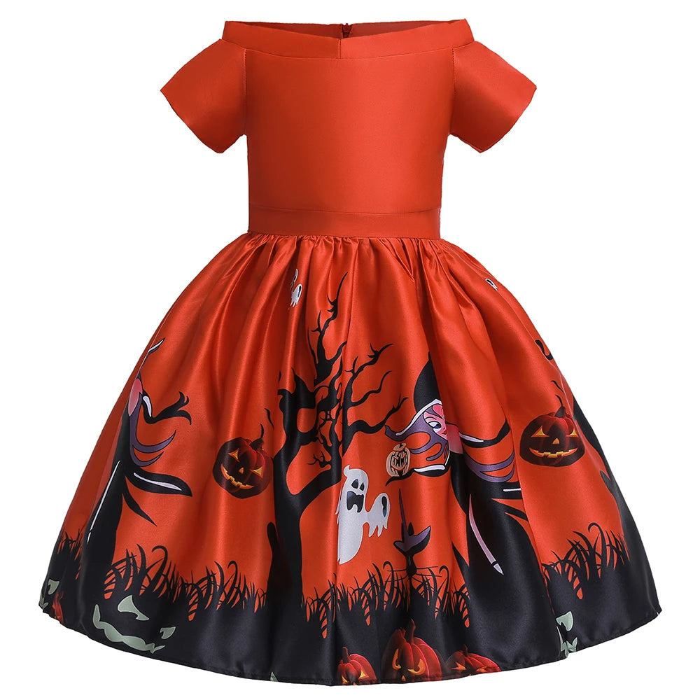 Girls’ Halloween Cosplay Costume – Pumpkin, Bat & Gothic Princess Dress for Carnival, Christmas & Birthday Parties