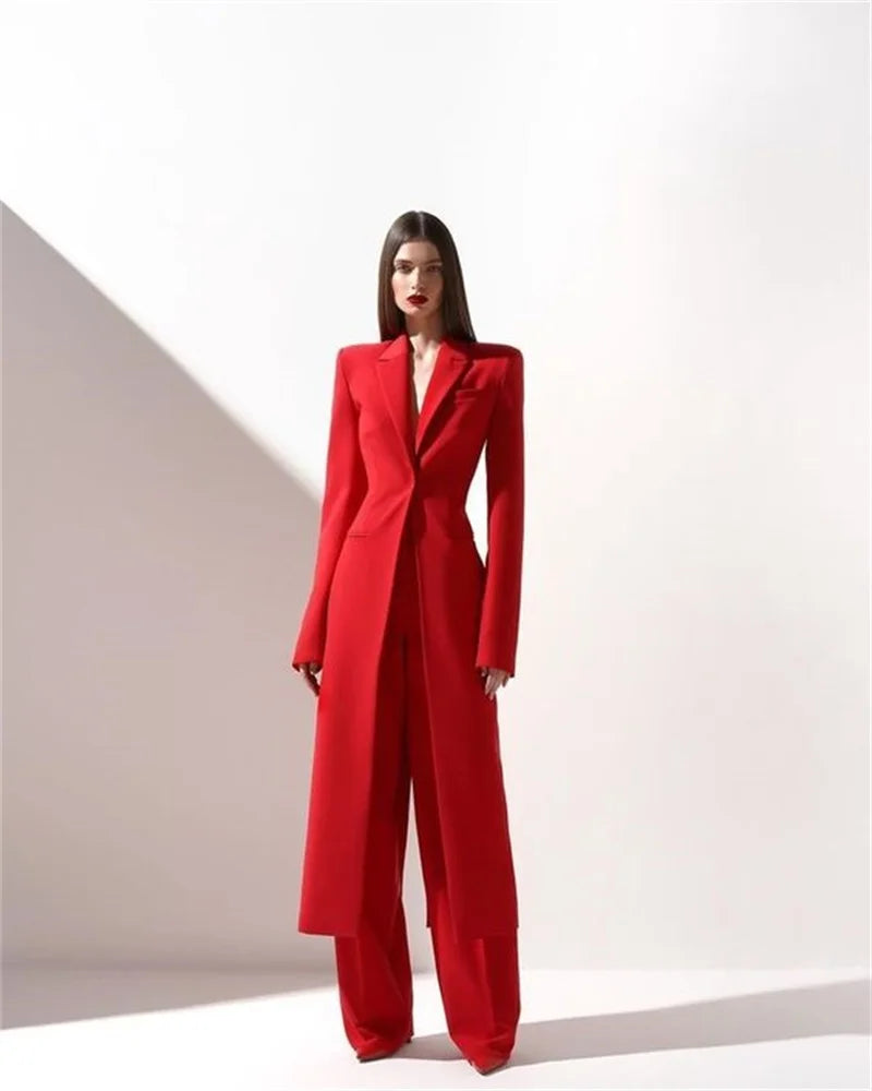 Designer Women’s Formal Suit Set – 2-Piece Blazer & Pants, Long Style for Wedding, Party & Prom, One-Button Customizable