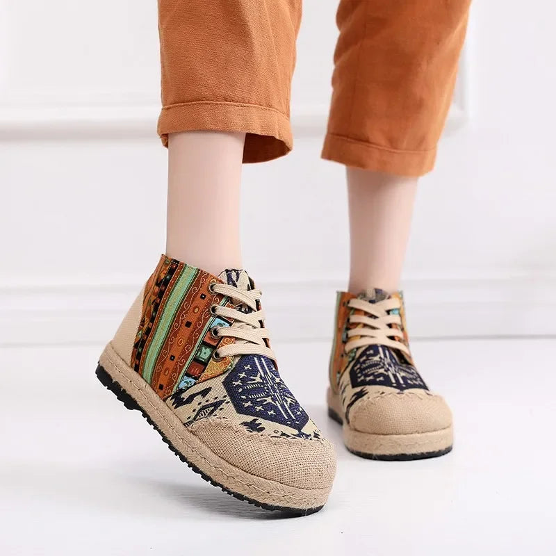 Women’s Bohemian Grass Woven Flat Espadrilles – Comfortable Lace-Up Non-Leather Casual Shoes