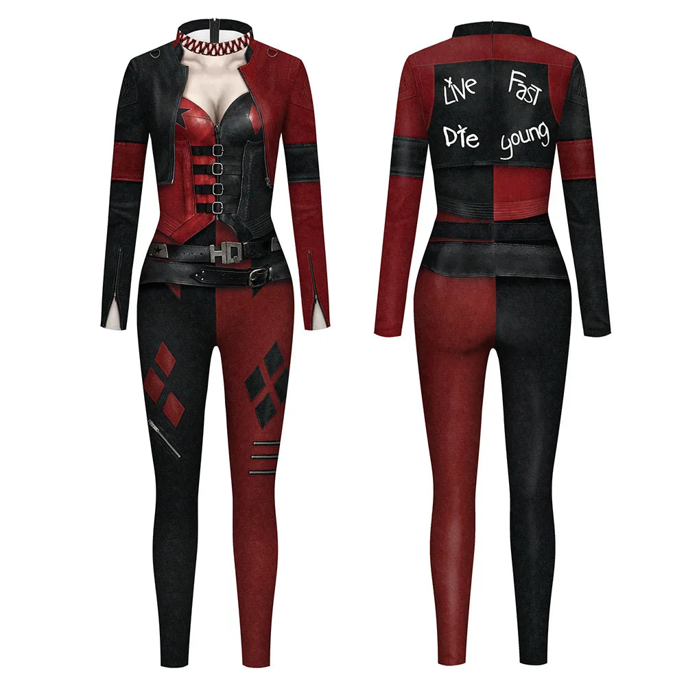 Women’s Movie Role Cosplay Jumpsuit – Halloween & Christmas Printed Bodysuit Costume Party Outfit