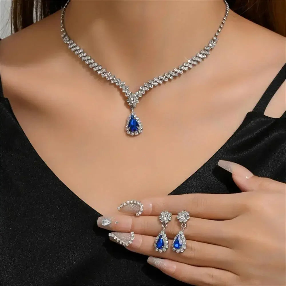 2pcs Elegant Waterdrop Rhinestone Jewelry Set – Women’s Wedding Bridal Necklace & Stud Earrings