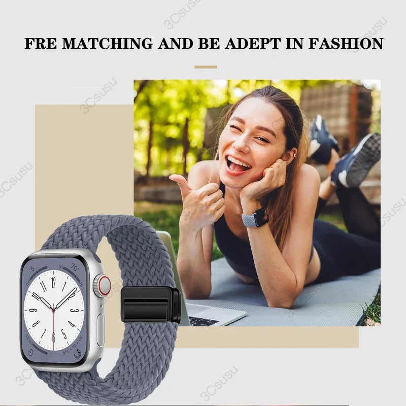 Nylon Braided Magnetic Strap for Apple Watch – Compatible with 40mm, 41mm, 44mm, 45mm, 49mm (Series SE, 3, 5–9, Ultra2)