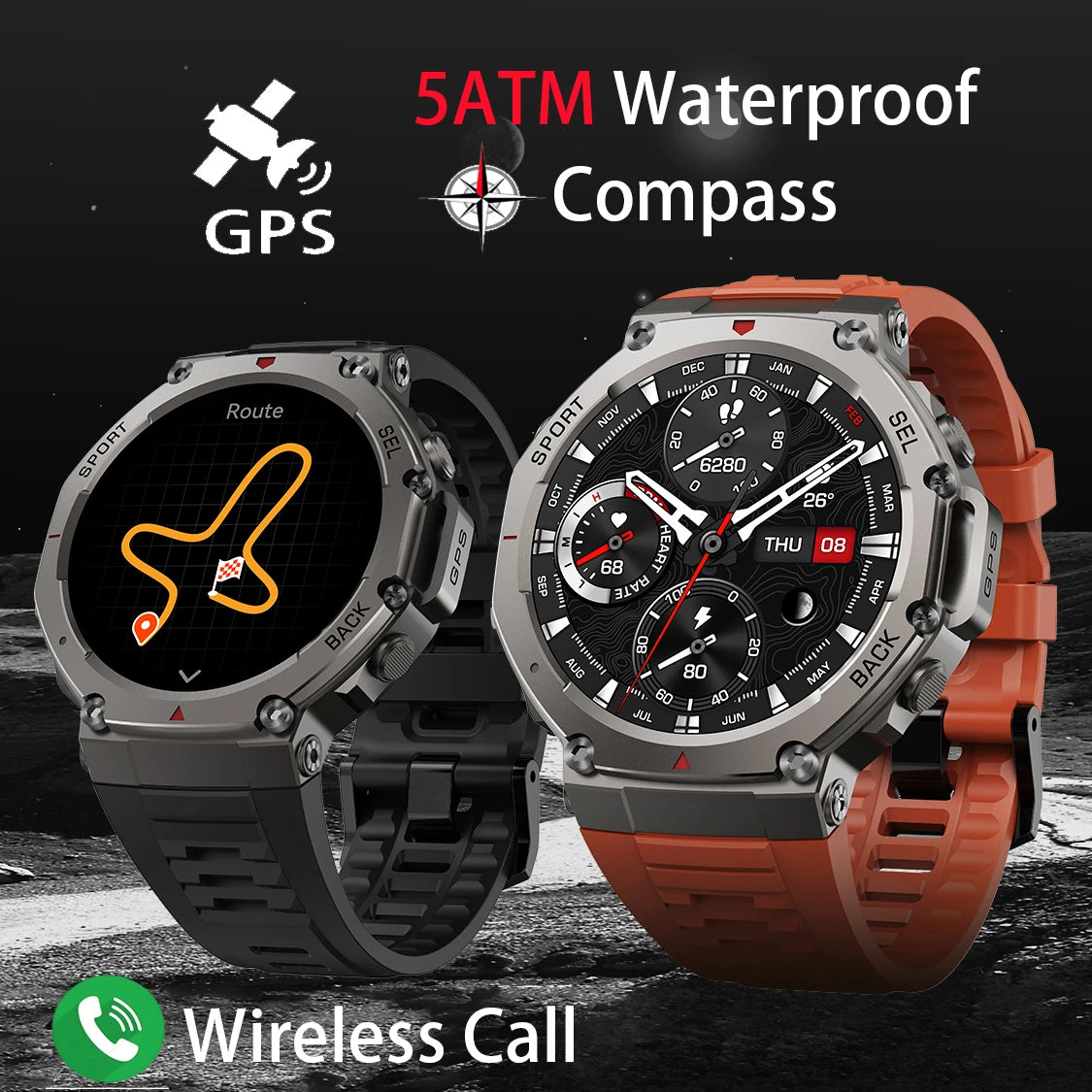 T-Rex 3 GPS Smart Watch – AMOLED Touch Screen 5ATM Waterproof Outdoor Fitness Smartwatch with Compass for Men (Compatible with Xiaomi)