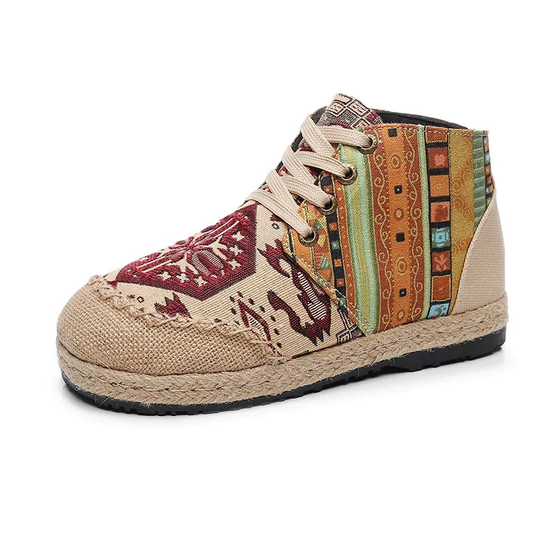 Women’s Bohemian Grass Woven Flat Espadrilles – Comfortable Lace-Up Non-Leather Casual Shoes