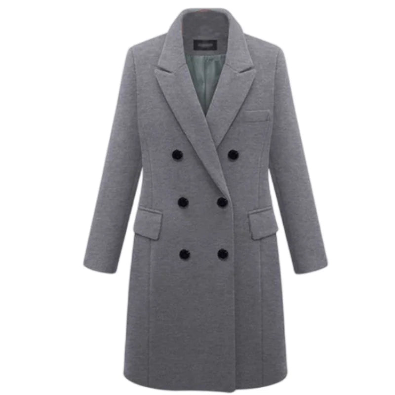 Women’s Wool Officewear Coat – Elegant Double-Breasted Lapel Jacket | Autumn Winter Loose Solid Outwear