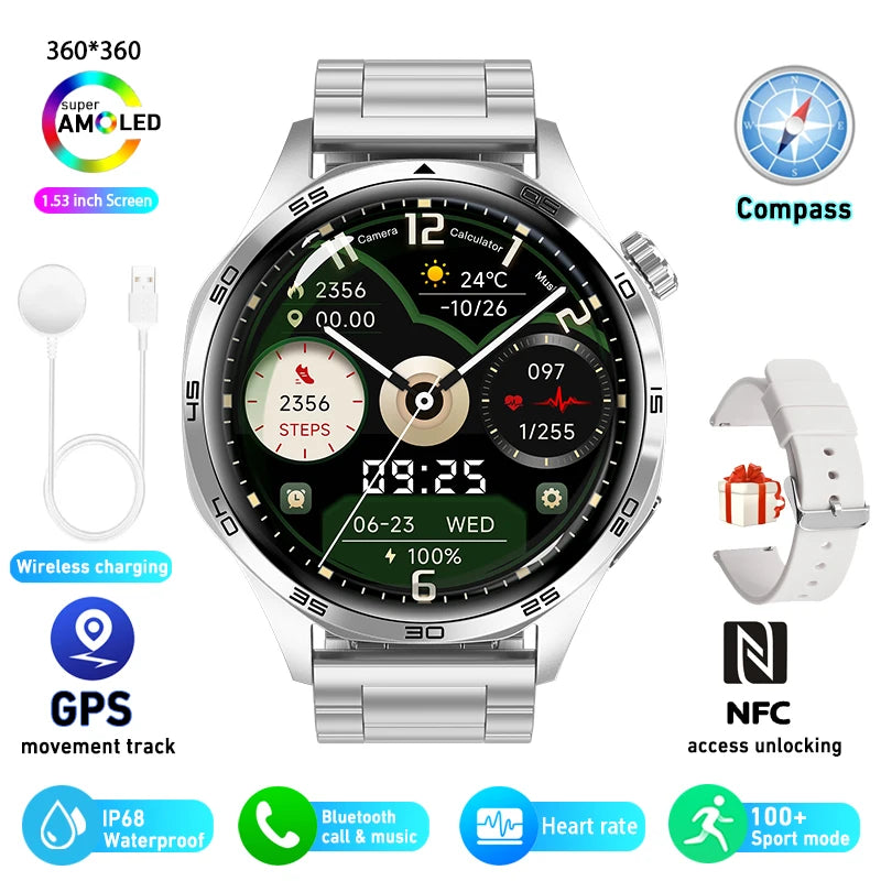 Smart Watch 5 Pro – GPS & NFC Men’s Smartwatch with 360×360 AMOLED Display, Bluetooth Call & IP67 Waterproof Heart Rate Monitor