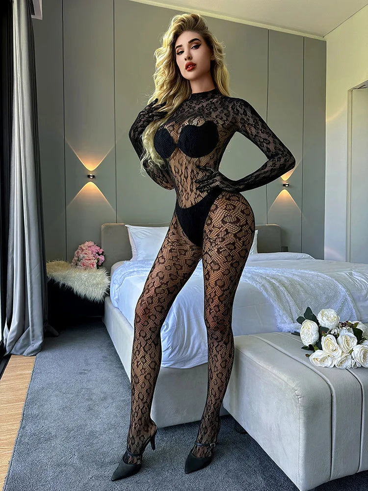 Women’s Sexy Backless Jumpsuit – See-Through Full Sleeve Bodysuit, Fashion Romper for Party, Nightclub & Activewear