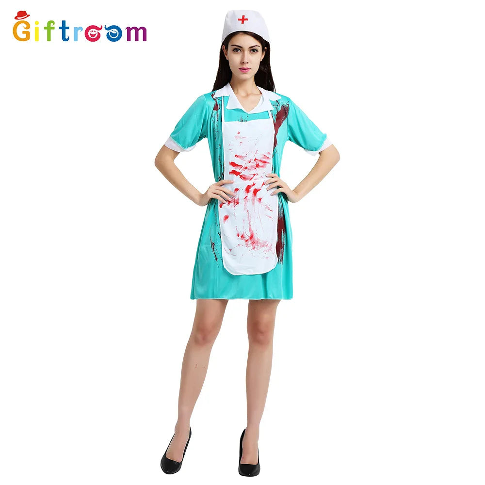 2025 Halloween Adult Cosplay Horror Costume – Bloody Doctor & Nurse Outfit for Men and Women, Masquerade Party Game Costume