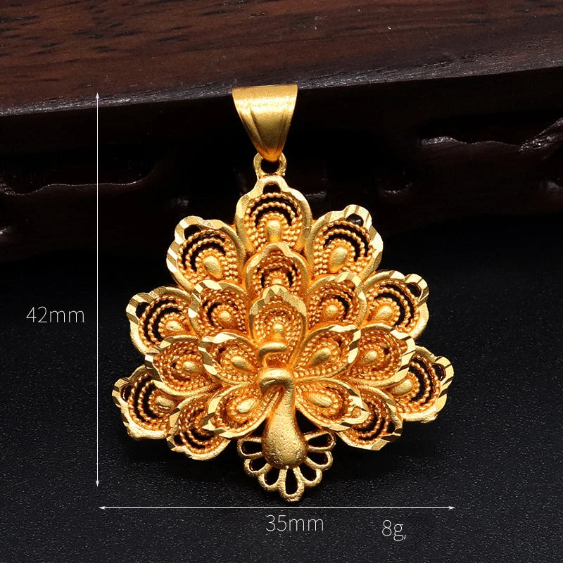 Pure 18K Gold Color Peacock Pendant – Lucky Charm Necklace for Women, Wedding & Birthday Jewelry Gift (Without Chain)