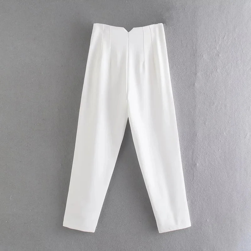 MUJER High-Waist Office Pants – Women’s Formal Pencil Trousers in Black, Pink & White