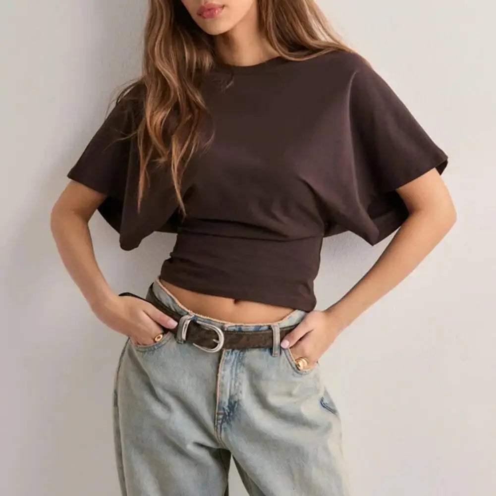 Women’s Casual Solid Color T-Shirt – Stylish Breathable Round Neck Raglan Tee | Work & Everyday Wear
