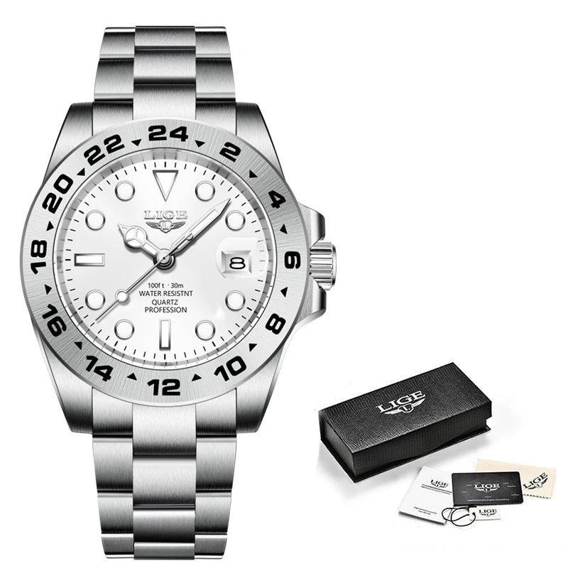 LIGE Men’s Luxury Diver Watch – Waterproof Sport Quartz Wristwatch with Date DisplayMen’s Sport Quartz Watch