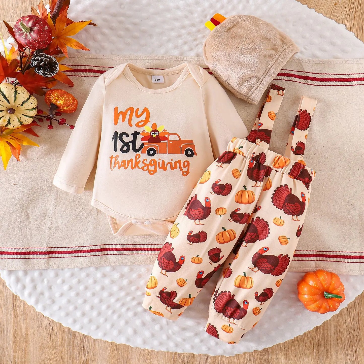 Ceeniu My First Halloween Baby Outfit – Boys Long Sleeve Letter Romper with Suspender Pants & Hat, Newborn Costume