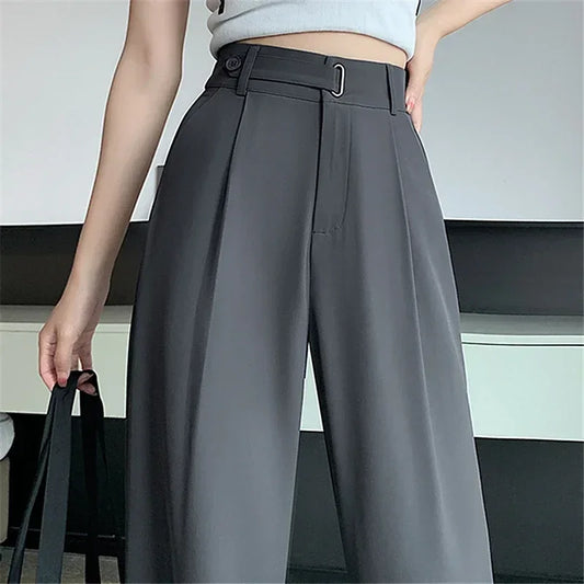 Women’s Elegant Wide-Leg Office Pants – High Waist Loose Fit Solid Color Trousers for Spring/Summer 2025