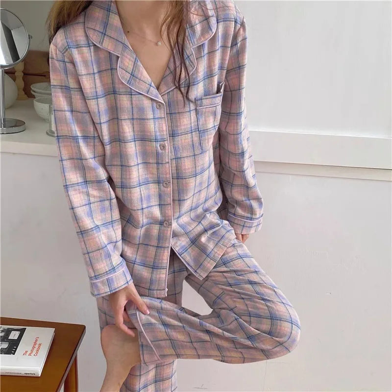 Spring & Autumn Women’s Pajamas Set – Casual Cardigan Home wear for Girls & Students