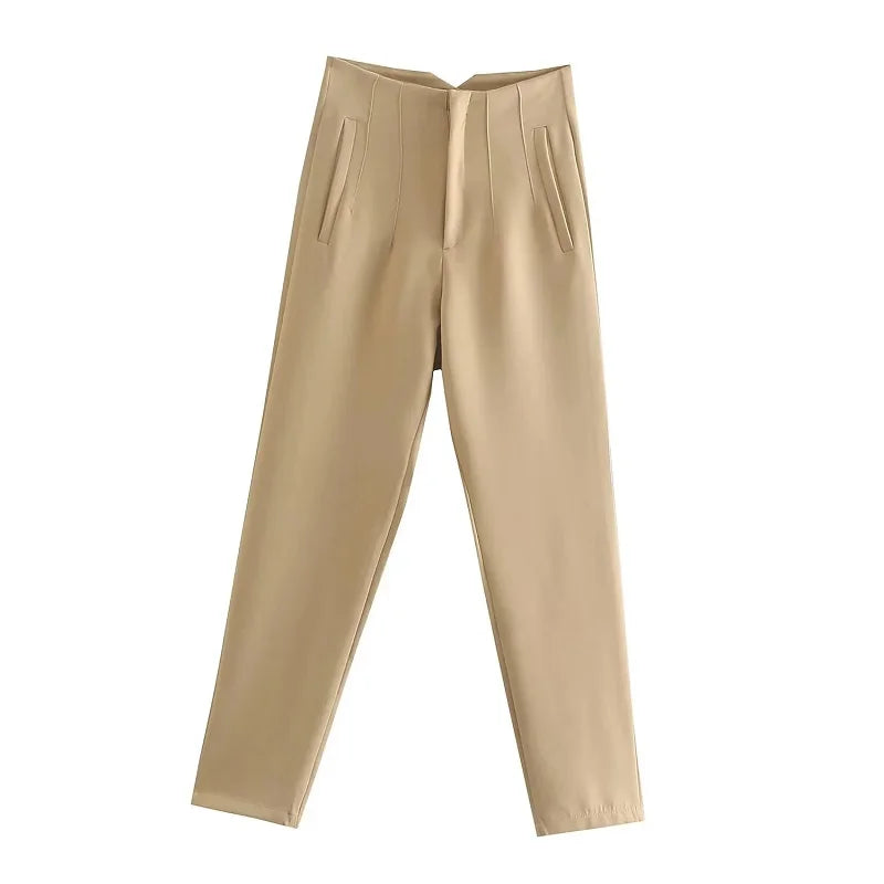 MUJER High-Waist Office Pants – Women’s Formal Pencil Trousers in Black, Pink & White