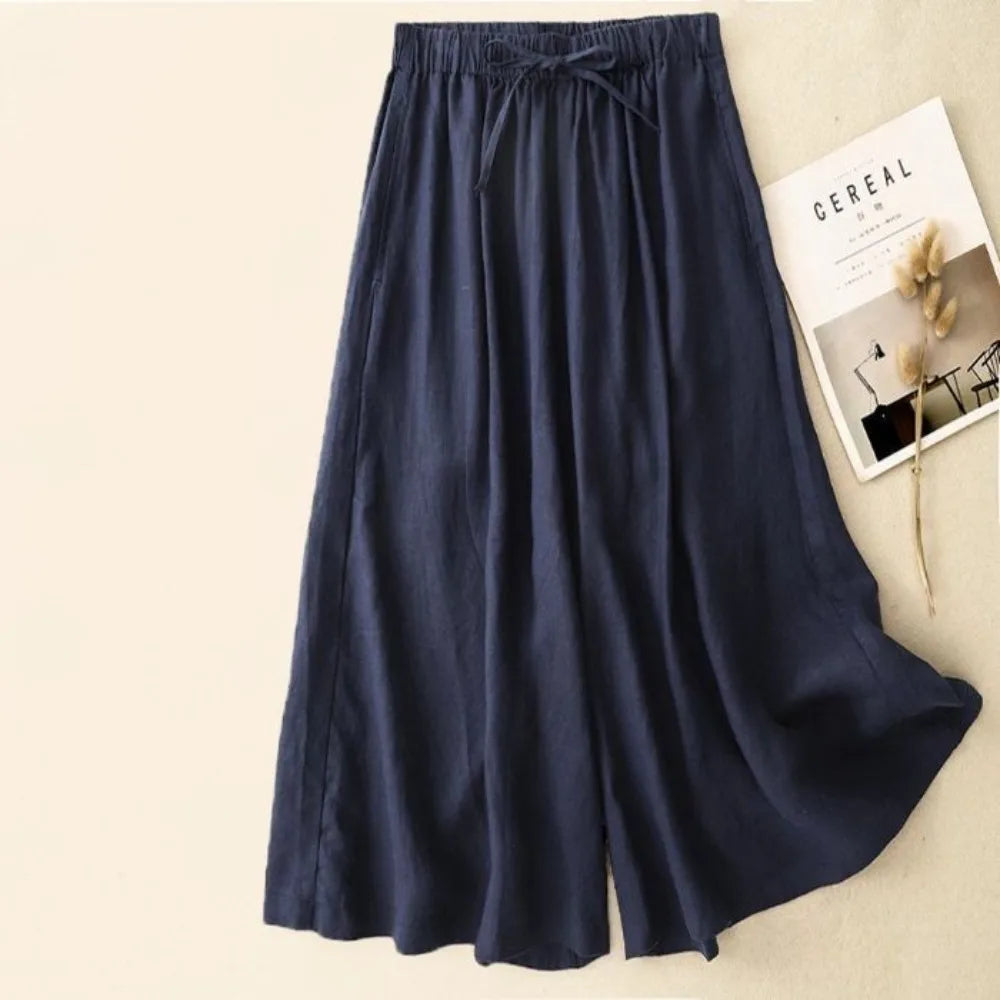 Women’s Casual Cotton Linen Pants – Vintage Wide Leg Capri Sweatpants | Summer Joggers Fashion Clothing
