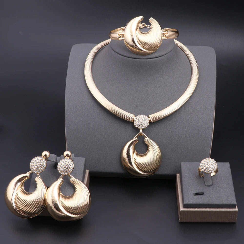 Dubai Silver Plated Luxury Jewelry Set – Women’s Necklace, Earrings, Bracelet & Ring for Wedding and Party