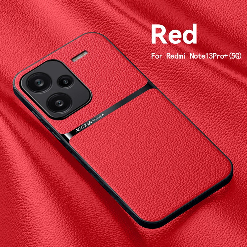 Magnetic Car Holder Leather Case for Xiaomi Redmi Note 13 Pro / 13 Pro Plus 5G – TPU Bumper Protective Cover