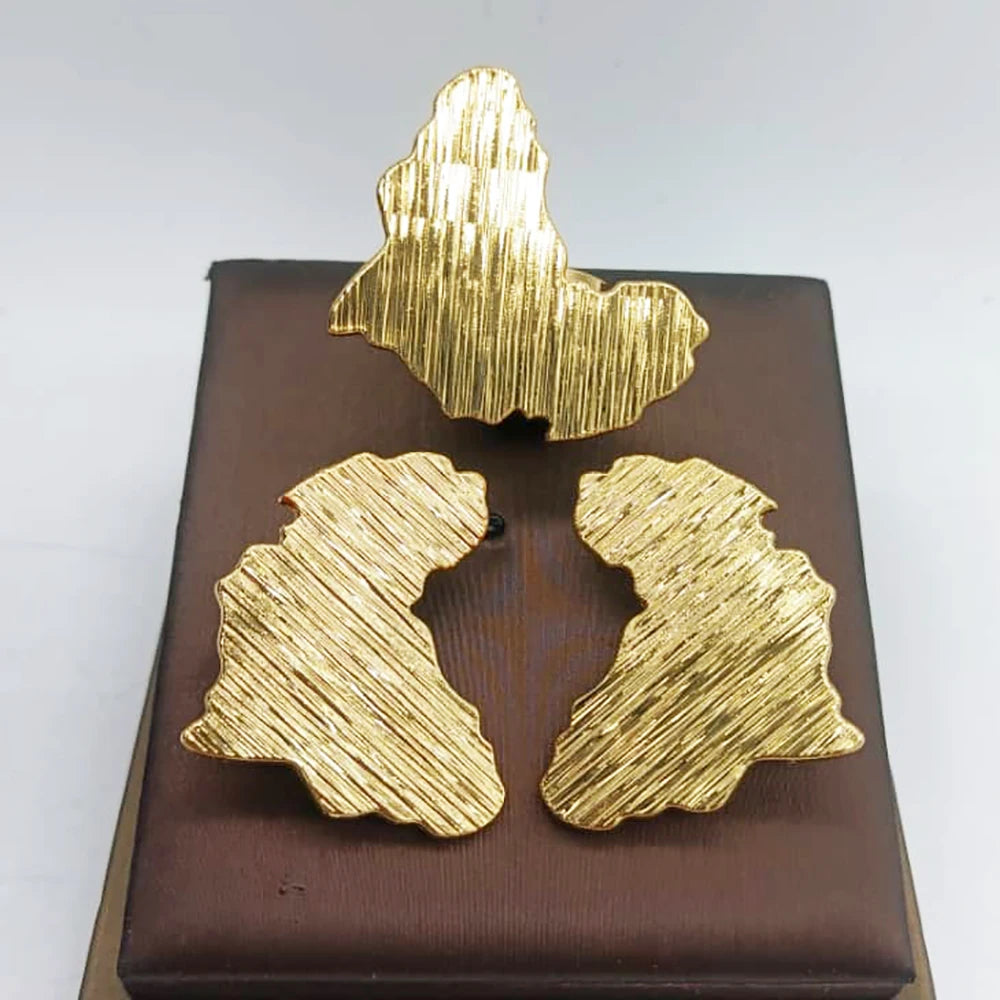 Dubai 18K Gold Plated Jewelry Set – Elegant Earrings & Ring for Women, Arabic Nigerian Bridal Wedding Accessories