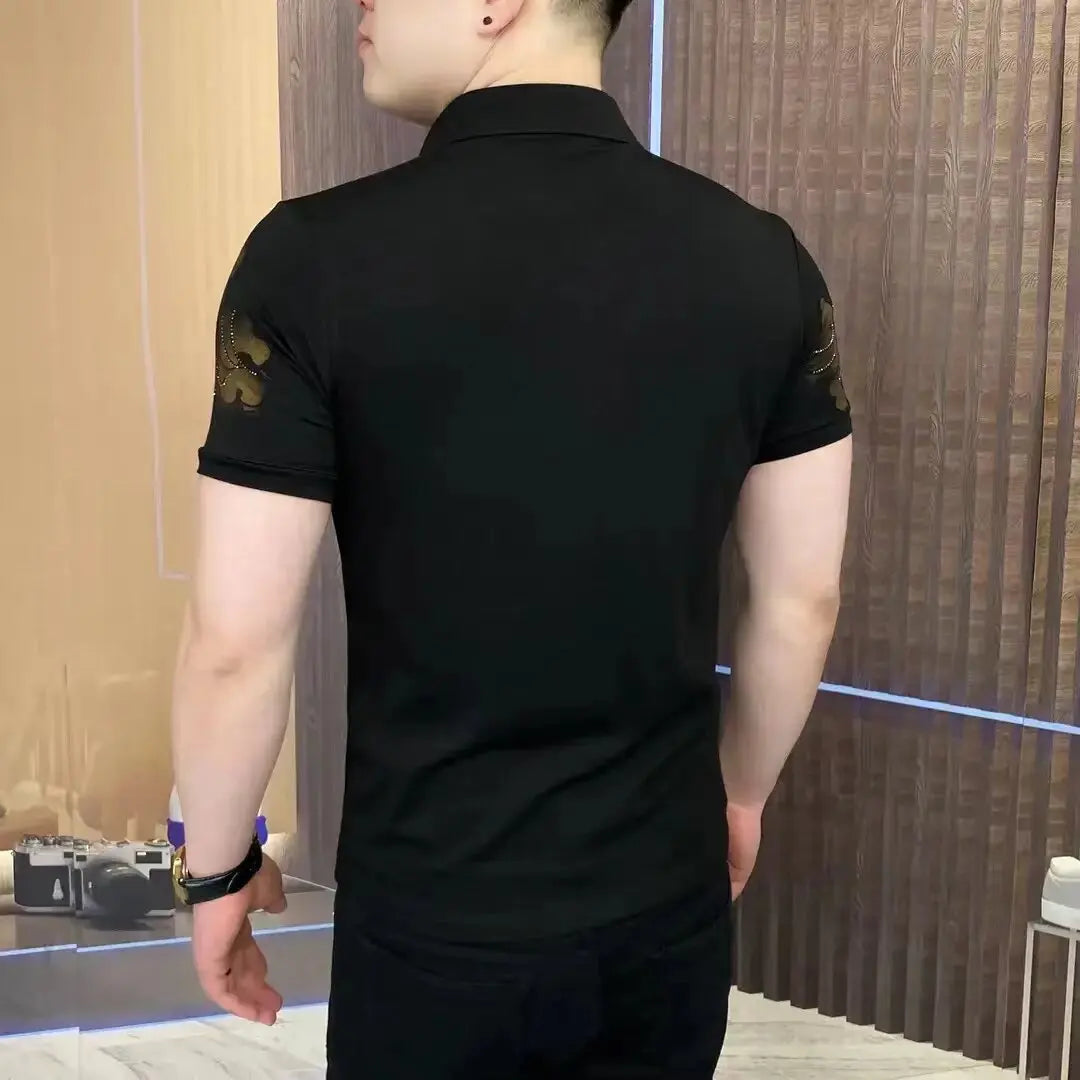 Luxury Rhinestone Printed Short Sleeve T-Shirt for Men