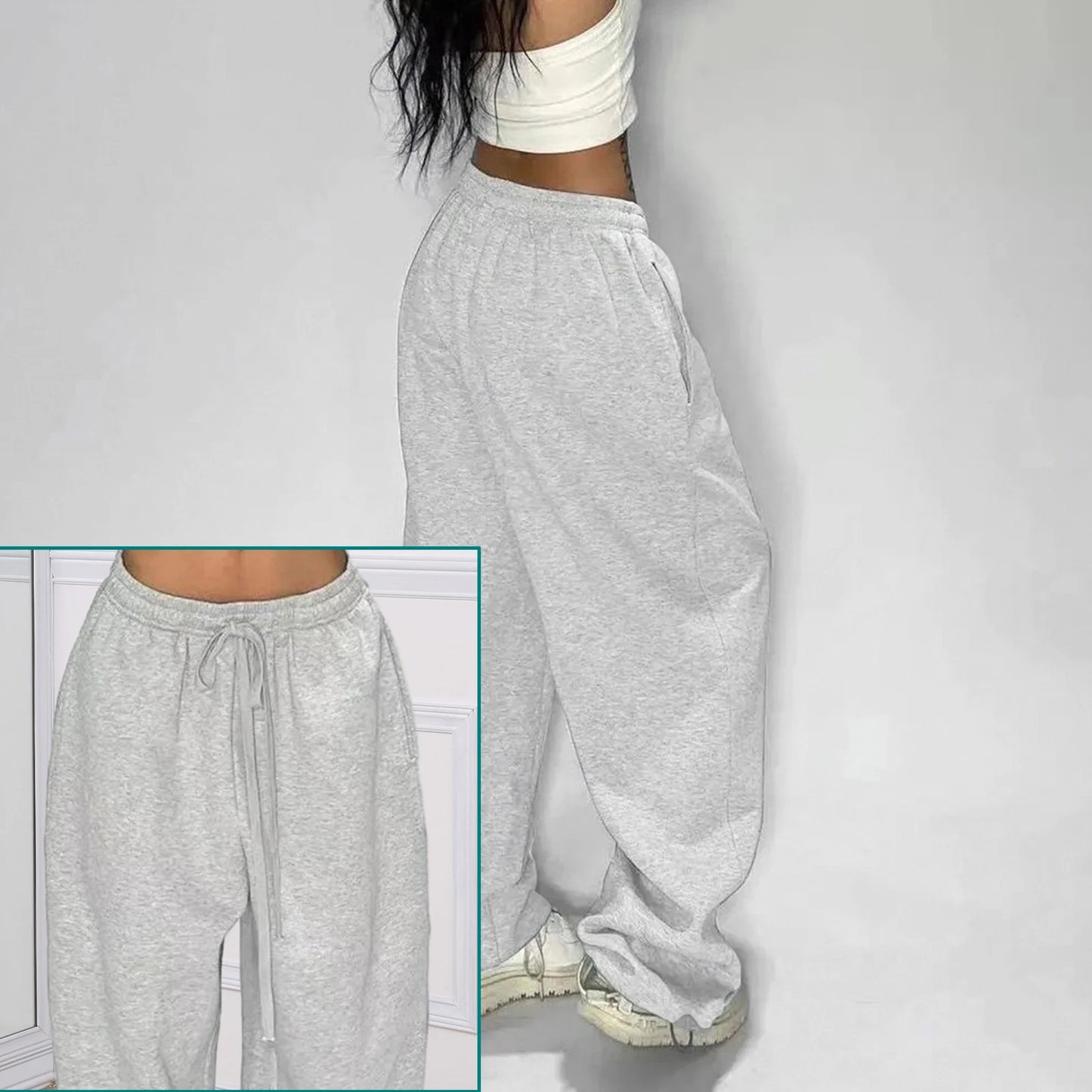 Women’s High-Waist Lace-Up Sweatpants – Loose Baggy Joggers for Streetwear, Sports & Dance | Y2K Fashion
