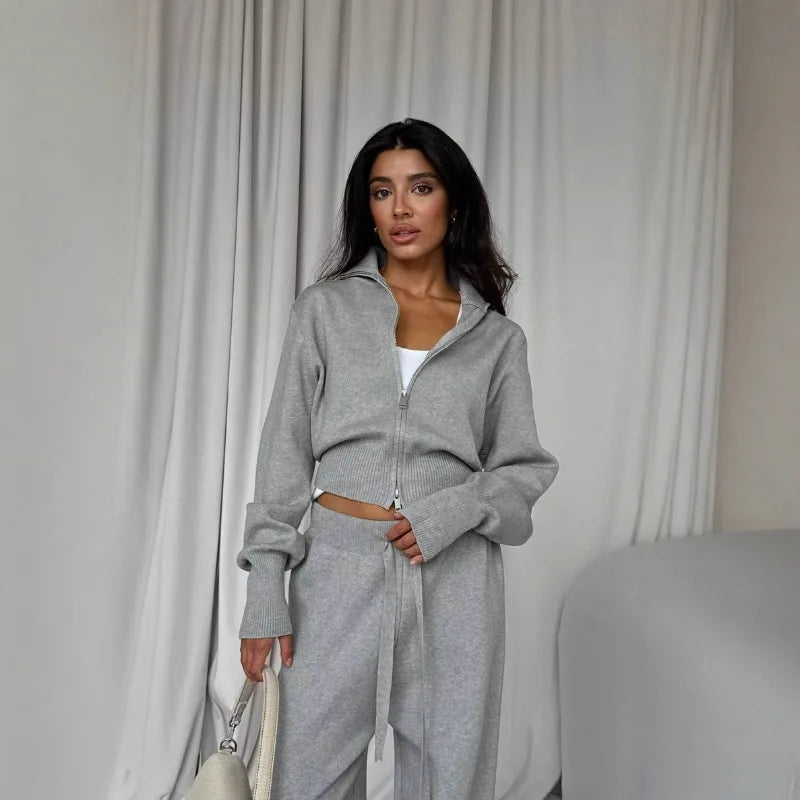 High-End Casual Elegant Straight-Leg Suit for Women – Autumn Solid Color Blazer with Knitted Two-Piece Inner Layer