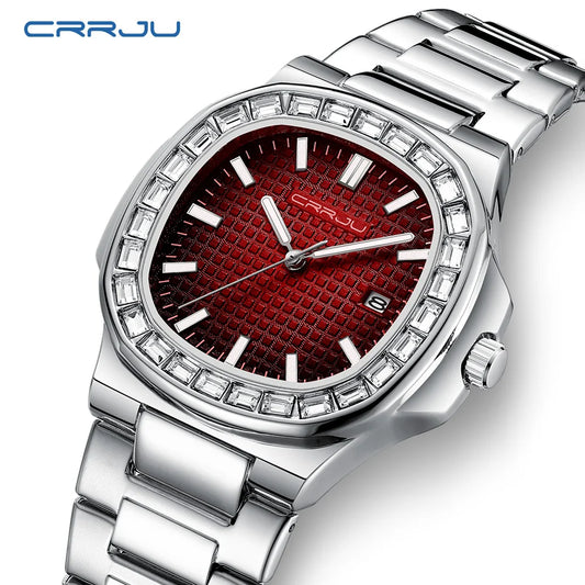CRRJU Luxury Men’s Stainless Steel Quartz Watch – High-Quality Fashion Wristwatch with Calendar Display