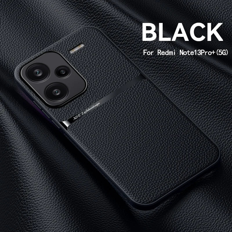 Magnetic Car Holder Leather Case for Xiaomi Redmi Note 13 Pro / 13 Pro Plus 5G – TPU Bumper Protective Cover