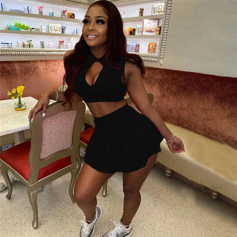 Women’s Streetwear Crop Top & Skirt Set – Sporty Two-Piece Matching Outfit for Club, Party & Casual Wear
