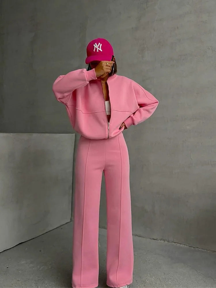 Women’s 2025 Casual Two-Piece Pants Set – Long-Sleeved Cardigan Sweatshirt & Trousers | Autumn & Winter Street Fashion