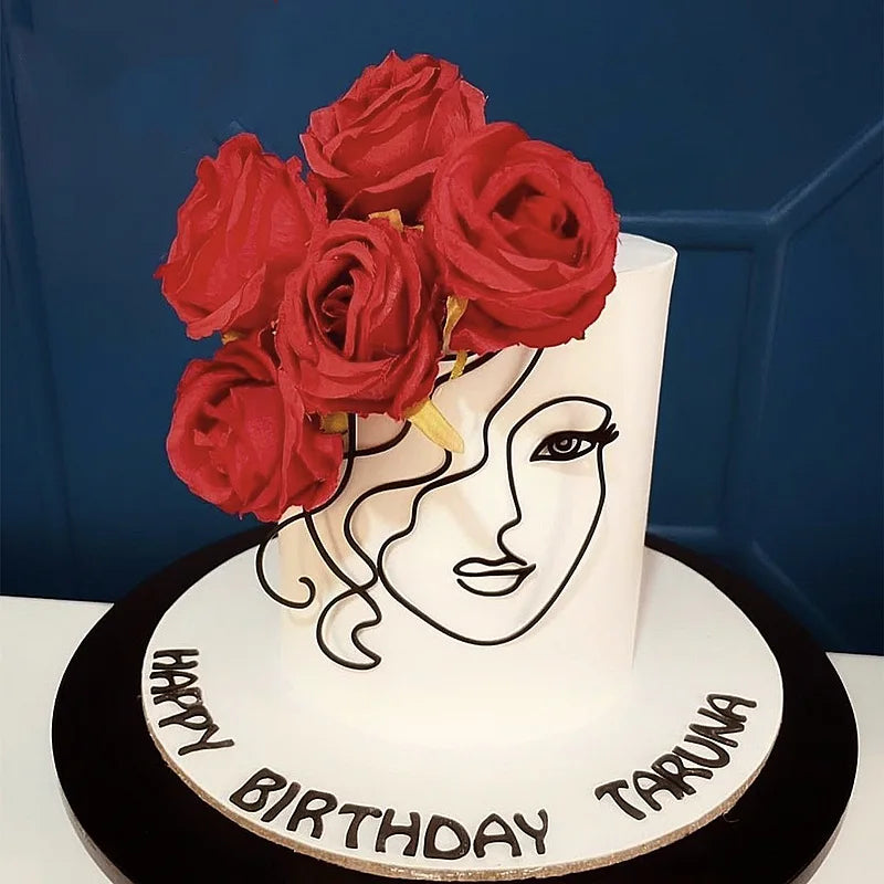 Abstract Minimalist Line Acrylic Gold Cake Topper – Character Art Decoration for Women’s Birthday Party