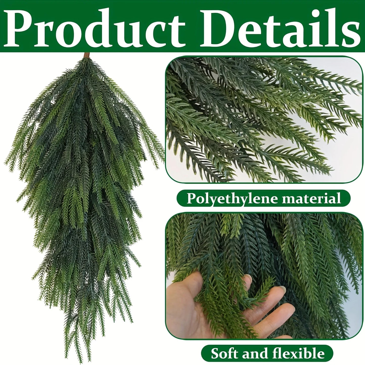 Artificial Pine Needle Teardrop Wreath – Norfolk Green Door Decor for Outdoor Christmas Decoration