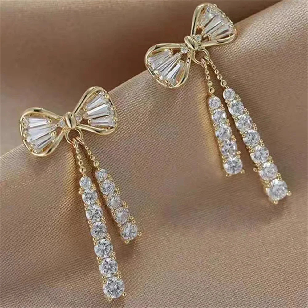 Fashion Bow Crystal Zircon Earrings – Trendy Party Jewelry for Women & Valentine’s Day Gift