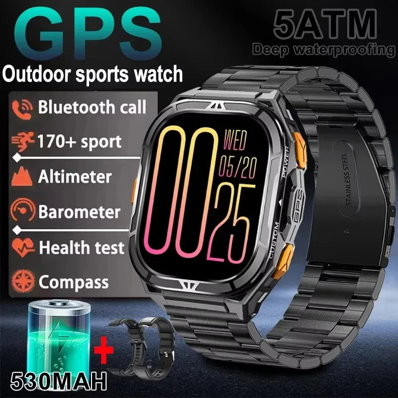 2025 GPS Smart Watch for Men – 1.96” HD AMOLED Display, Compass, Bluetooth Call & 5ATM Waterproof Sport Smartwatch (Android/iOS)