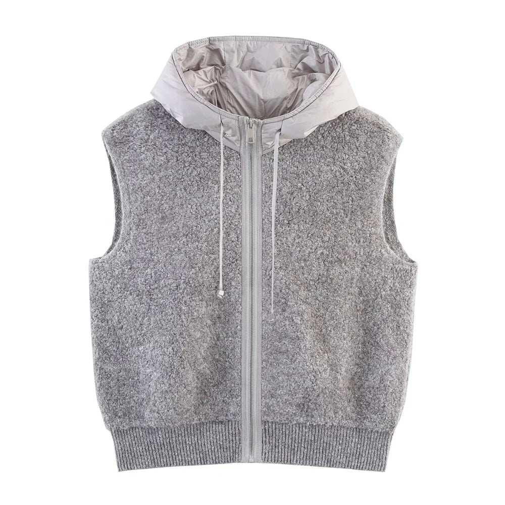 Women’s Cotton Towel-Knit Hooded Zipper Cardigan Vest – New Casual Temperament Style Outerwear