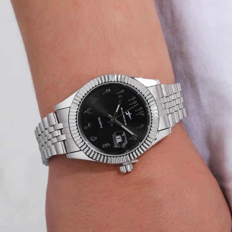 Men’s High-End Luxury Stainless Steel Quartz Watch – Classic Business & Casual Sport Wristwatch with Date Display