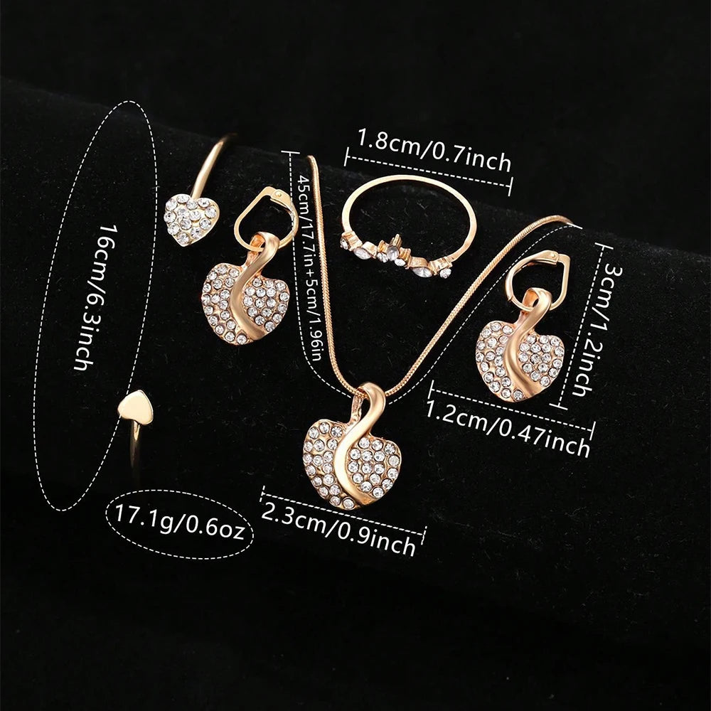 Women’s Quartz Watch & Jewelry Set – Gold Rhinestone Necklace, Ring & Earrings Luxury Fashion Wristwatch