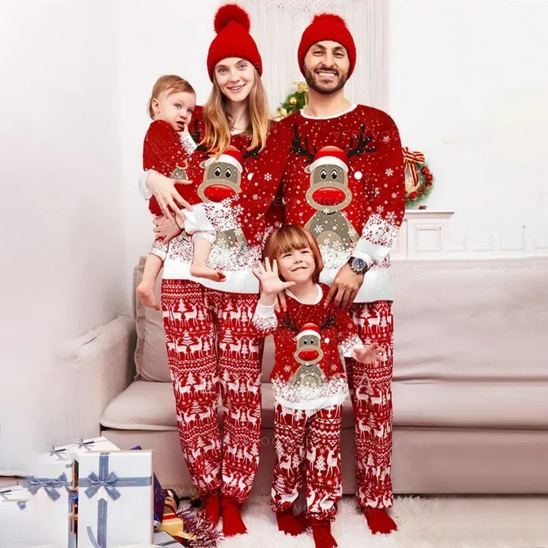 2026 Family Christmas Pajamas Set – Cute Elk Print Parent-Child Matching Loungewear & Baby Romper