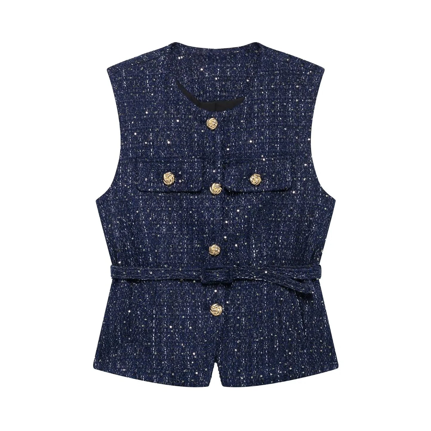 2025 Summer Women’s Casual French Vest – Simple & Comfortable Belted Textured Design