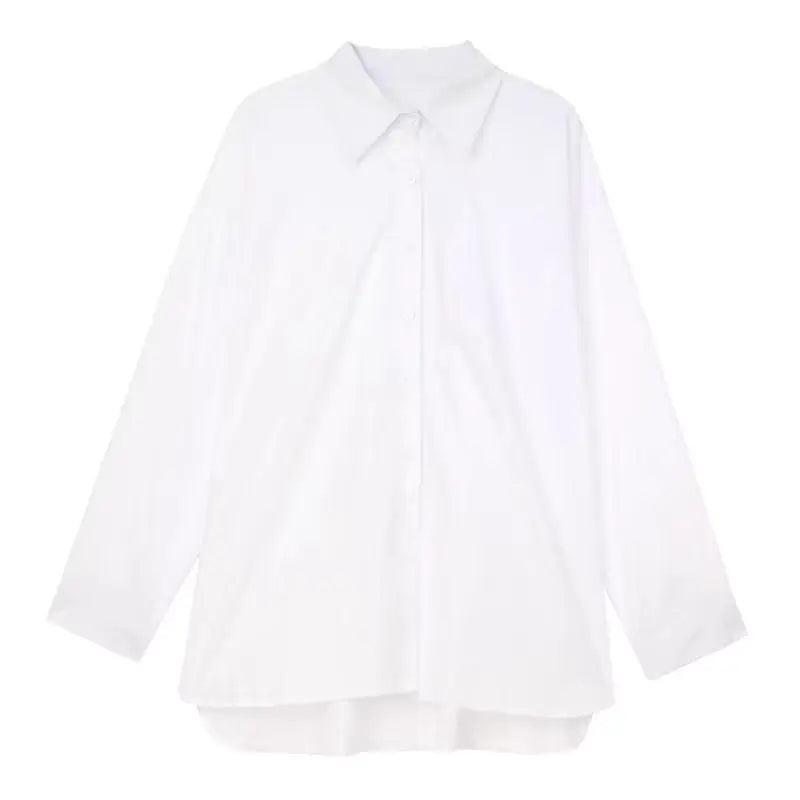 2025 Women’s Fashion Office Shirt – Loose Solid Vintage Long-Sleeve Button-Up Blouse | Casual Korean Chic Top